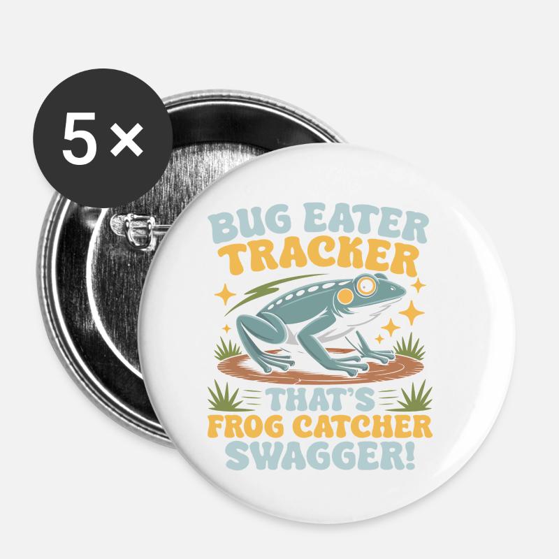 Frog Catcher Bug Eater Tracker Frog - Buttons small 1''/25 mm (5-pack) - white