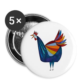 Fans de poulet - Coq - Coq - Poulet fleur - Bio - Lot de 5 petits badges (25 mm) - blanc - Devant
