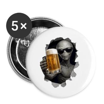 Alien Drinking Beer Looking Out Of Shirt - Buttons small 1''/25 mm (5-pack) - white - Front