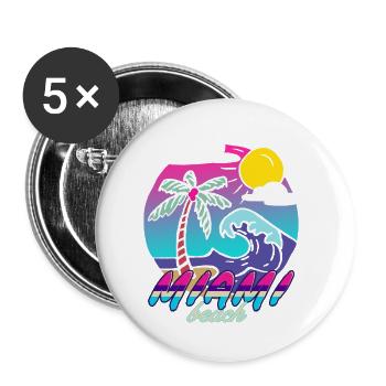 Miami Beach Palm Wave - Buttons small 1''/25 mm (5-pack) - white - Front