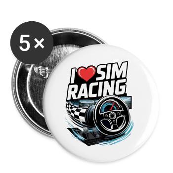 Ich liebe Sim Racing - Buttons klein 25 mm (5er Pack) - Weiß - Vorne