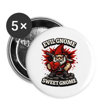 Böser Gnom, Dunkler Gnom, Goth-gnom, Lustiger Gnom - Buttons klein 25 mm (5er Pack) - Weiß - Vorne
