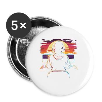 Gamer Synthwave - Lot de 5 petits badges (25 mm) - blanc - Devant