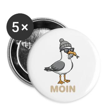 Mouette mouette de la lune avec casquette et poisson dans la bouche - Lot de 5 petits badges (25 mm) - blanc - Devant