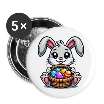 Lapin de Pâques avec des œufs colorés - Lot de 5 petits badges (25 mm) - blanc - Devant