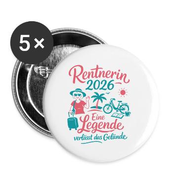 Rentnerin 2026 - Ruhestand - Pension - Buttons klein 25 mm (5er Pack) - Weiß - Vorne