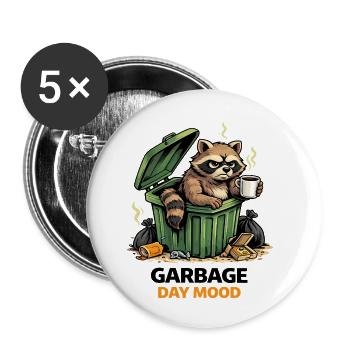 Raccoon in a Trash Can Mood - Buttons small 1''/25 mm (5-pack) - white - Front
