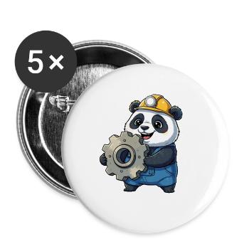 Panda Construction Worker with Gear - Buttons small 1''/25 mm (5-pack) - white - Front