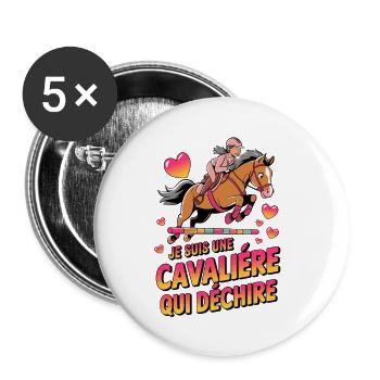  Je Suis Une Cavalière Qui Déchire Coole Reiterin - Buttons klein 25 mm (5er Pack) - Weiß - Vorne