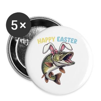 brochet de Pâques aux oreilles de lapin - Lot de 5 petits badges (25 mm) - blanc - Devant
