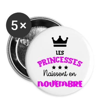 Princesse née Novembre Beau Cadeau Anniversaire - Lot de 5 petits badges (25 mm) - blanc - Devant
