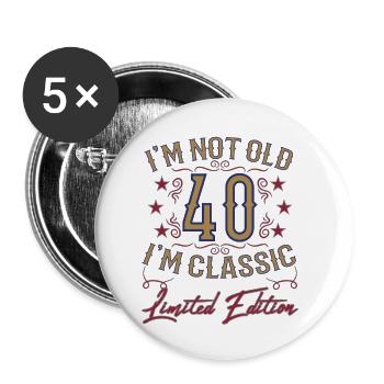 Dicton drôle du 40e anniversaire vintage - Lot de 5 petits badges (25 mm) - blanc - Devant