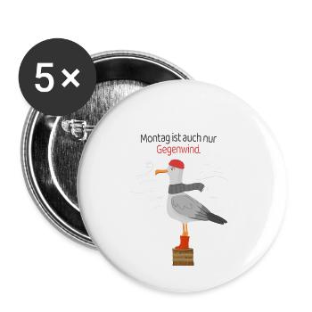 Montag Gegenwind Möwe minimalistischer Spruch - Buttons klein 25 mm (5er Pack) - Weiß - Vorne