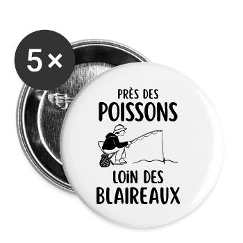 Humour pêche pêcheur  - Lot de 5 petits badges (25 mm) - blanc - Devant
