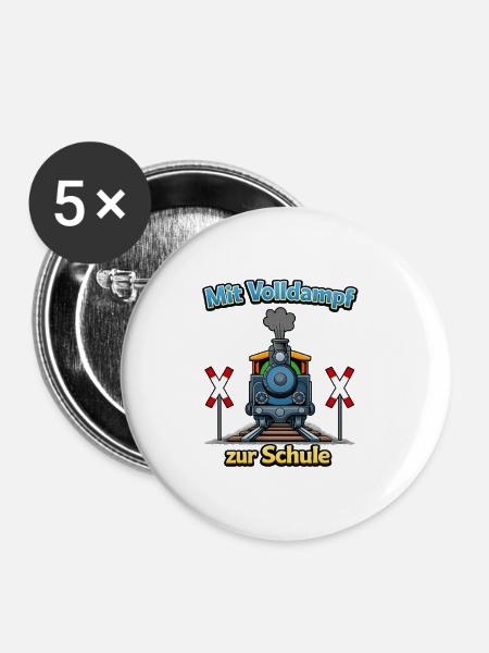 Dampflok zur Schule Einschulung - Buttons klein 25 mm (5er Pack) - Weiß