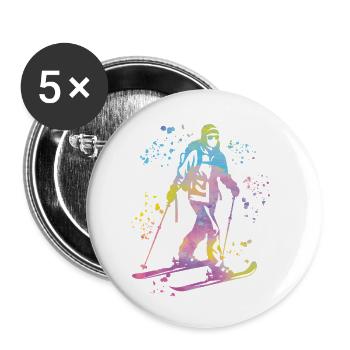 Alpiner Skifahrer Wintersport Skitouren - Buttons klein 25 mm (5er Pack) - Weiß - Vorne