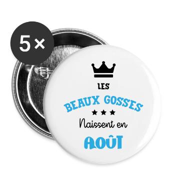 Cadeau naissance bébé garçon Août Beaux Gosses BG - Lot de 5 petits badges (25 mm) - blanc - Devant