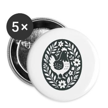 Chicken | Farm Flowers Folk Art - Buttons small 1''/25 mm (5-pack) - white - Front