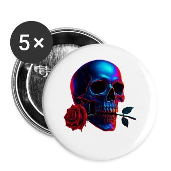 Totenkopf Rose Dark Art Neon Schädel Motiv - Buttons klein 25 mm (5er Pack) - Weiß - Vorne