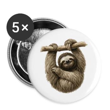 Faultier am Ast – gemütlicher Sloth - Buttons klein 25 mm (5er Pack) - Weiß - Vorne
