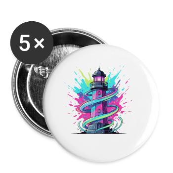Neonwirbel Leuchtturm - Buttons klein 25 mm (5er Pack) - Weiß - Vorne