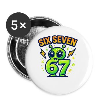 Six Seven 67 Italian Brainrot Alien Humor Lustig - Buttons klein 25 mm (5er Pack) - Weiß - Vorne