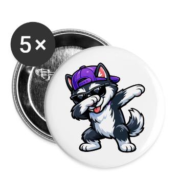 Dabbing Husky - Buttons small 1''/25 mm (5-pack) - white - Front