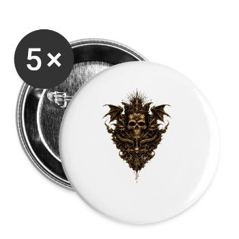 Gothic Skull mit Drachen & Okkulten Symbolen - Buttons klein 25 mm (5er Pack) - Weiß - Vorne