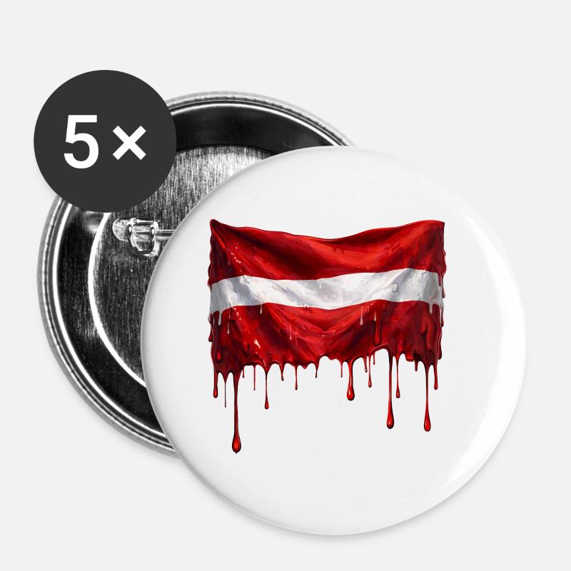 Drapeau letton couleur - Lot de 5 petits badges (25 mm) - blanc
