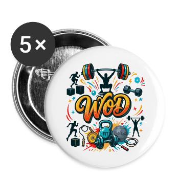 WOD Fitness Bodybuilding Workout Cross-Sport Gym - Buttons klein 25 mm (5er Pack) - Weiß - Vorne