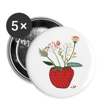 Erdbeere mit Blütenbouquet - Buttons klein 25 mm (5er Pack) - Weiß - Vorne