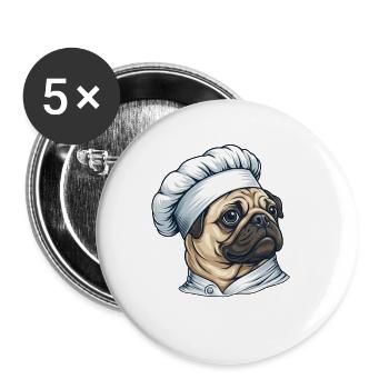 Pug Cook Illustration Cartoon Motif - Buttons small 1''/25 mm (5-pack) - white - Front