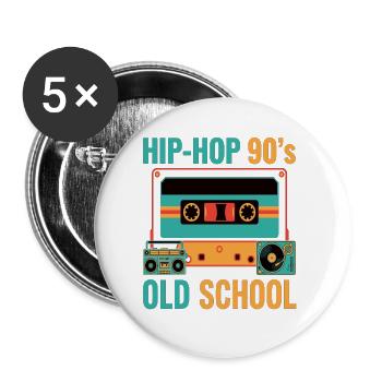 Hip Hop 90s Old School Cassette Retro - Buttons small 1''/25 mm (5-pack) - white - Front
