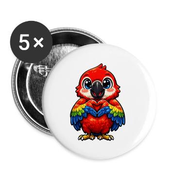 Herzregenbogen Papagei - Buttons klein 25 mm (5er Pack) - Weiß - Vorne