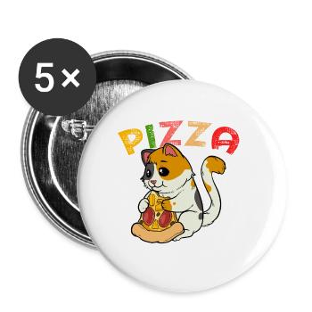 Pizza Cat: Cute kitten with pizza salami - Buttons small 1''/25 mm (5-pack) - white - Front