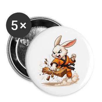 Motif fort avec un lapin combattant dans le style karaté - Lot de 5 petits badges (25 mm) - blanc - Devant