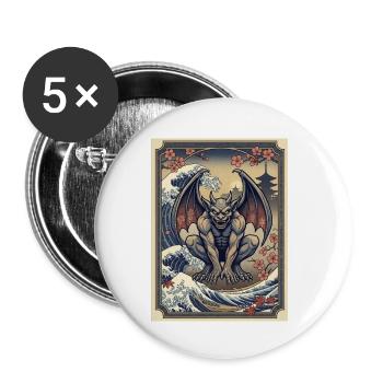 Gargoyle in Japanese wave style - Buttons small 1''/25 mm (5-pack) - white - Front