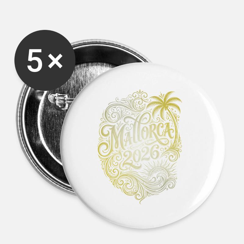 Vacances à Majorque 2026 - Lot de 5 petits badges (25 mm) - blanc