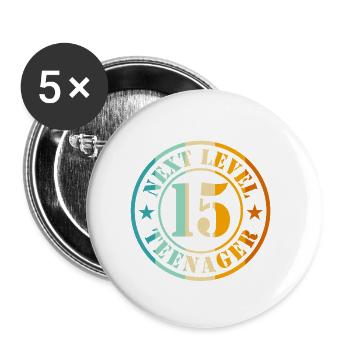 15. Geburtstag Junge Mädchen Teenager Level 15 - Buttons klein 25 mm (5er Pack) - Weiß - Vorne