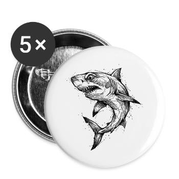 Hai Geometrisch - Modernes Shark Sketch Design - Buttons klein 25 mm (5er Pack) - Weiß - Vorne