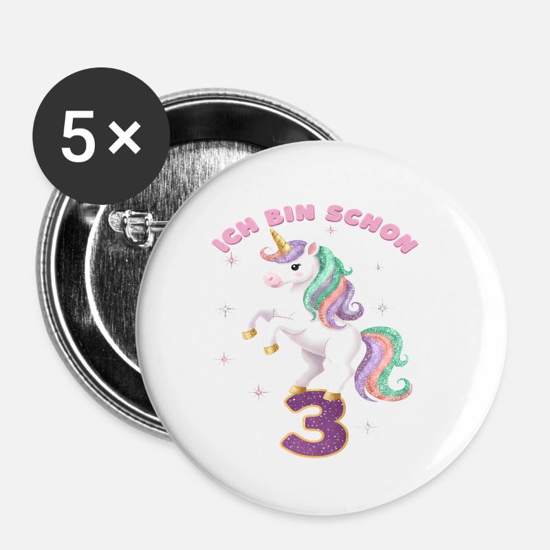4. Geburtstag Einhorn Mädchen Ich bin schon 4 - Buttons klein 25 mm (5er Pack) - Weiß