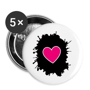 Magenta Herz auf Schwarz - Buttons klein 25 mm (5er Pack) - Weiß - Vorne
