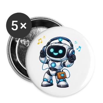 DJ robot spatial avec casque - Lot de 5 petits badges (25 mm) - blanc - Devant