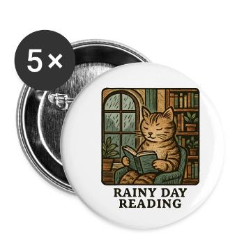 Lecture du chat de pluie - Lot de 5 petits badges (25 mm) - blanc - Devant