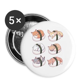 Kawaii Fuchs Sushi Nigiri Süßer Schlafkitsune - Buttons klein 25 mm (5er Pack) - Weiß - Vorne