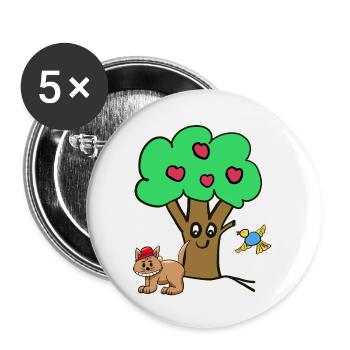 Pommier Chat Oiseau Enfants Jardin Nature - Lot de 5 petits badges (25 mm) - blanc - Devant