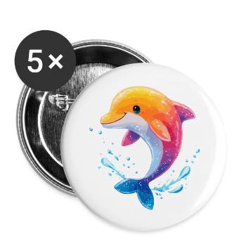 Farbiger Delfin Spritz - Buttons klein 25 mm (5er Pack) - Weiß - Vorne