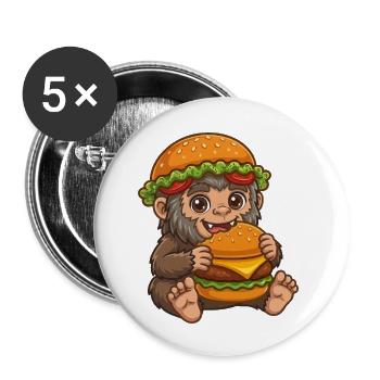 Mignon Sasquatch Bigfoot Cartoon Burger de restauration rapide - Lot de 5 petits badges (25 mm) - blanc - Devant