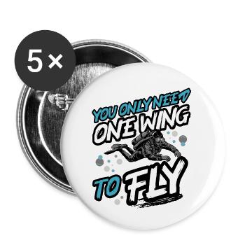 Tauchen One Wing To Fly – Tec & Scuba Diver Design - Buttons klein 25 mm (5er Pack) - Weiß - Vorne