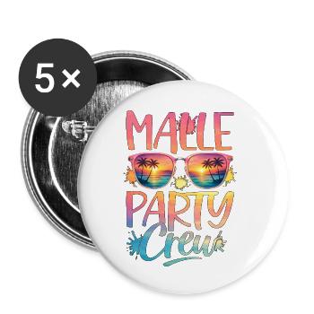 Malle Party Crew - Buttons klein 25 mm (5er Pack) - Weiß - Vorne